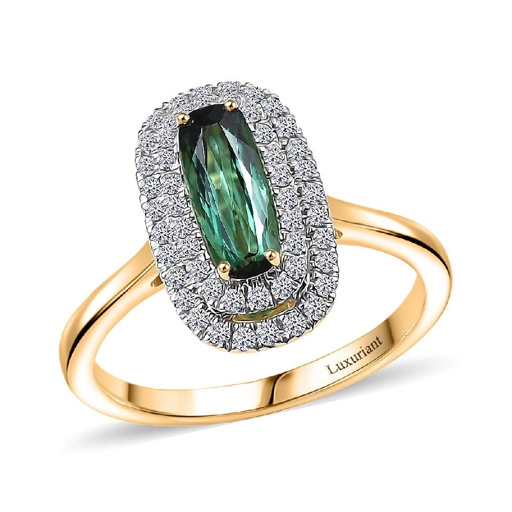 Certified & Appraised AAA Santa Rosa Tourmaline and Luxuriant Lab Grown Diamond G-H SI 1.58 ctw Ring in 10K Yellow Gold