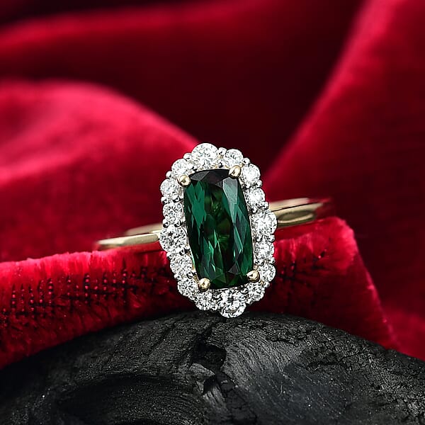Certified & Appraised AAA Santa Rosa Tourmaline And Luxuriant Lab Grown Diamond G-H SI 2.03 Ctw Ring In 10K Yellow Gold