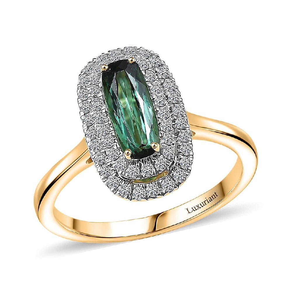 Certified & Appraised AAA Santa Rosa Tourmaline and Luxuriant Lab Grown Diamond G-H SI 1.58 ctw Ring in 10K Yellow Gold
