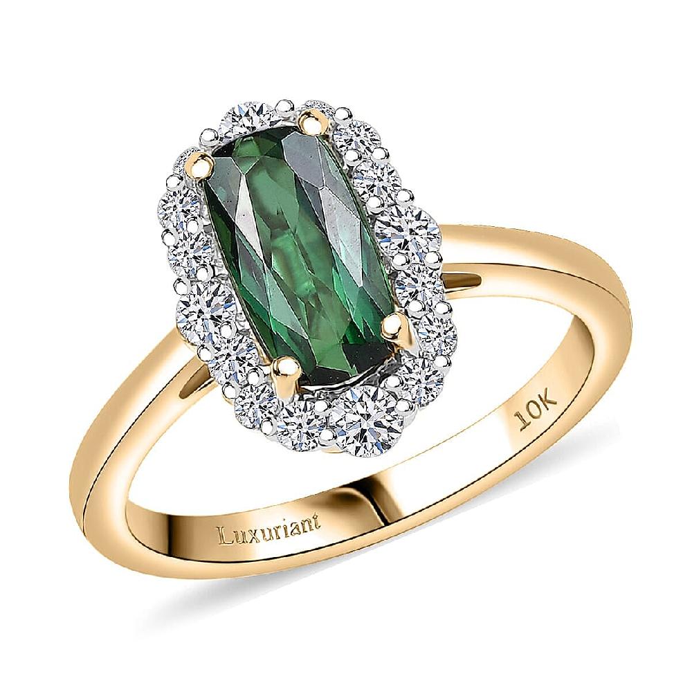 Certified & Appraised AAA Santa Rosa Tourmaline and Luxuriant Lab Grown Diamond G-H SI 2.03 ctw Ring in 10K Yellow Gold