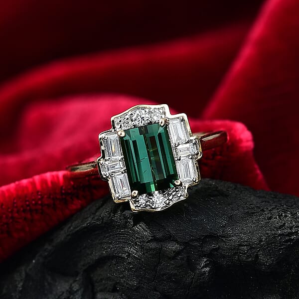Certified & Appraised AAA Santa Rosa Tourmaline And Luxuriant Lab Grown Diamond G-H SI 1.80 Ctw Ring In 10K Yellow Gold