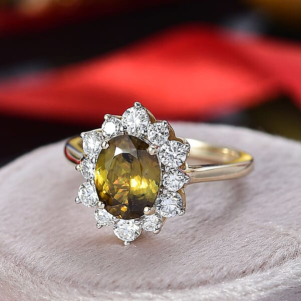 Certified & Appraised AAA Sava Sphene And Luxuriant Lab Grown Diamond G-H SI 2.96 Ctw Ring In 10K Yellow Gold