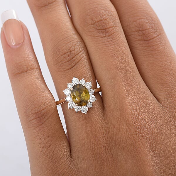 Certified & Appraised AAA Sava Sphene And Luxuriant Lab Grown Diamond G-H SI 2.96 Ctw Ring In 10K Yellow Gold
