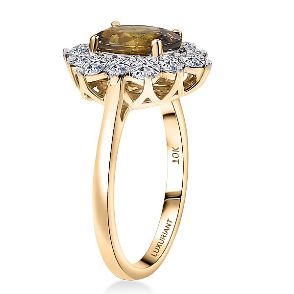 Certified & Appraised AAA Sava Sphene And Luxuriant Lab Grown Diamond G-H SI 2.96 Ctw Ring In 10K Yellow Gold