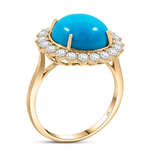Certified & Appraised AAA Sleeping Beauty Turquoise And Luxuriant Lab Grown Diamond E-F VS 6.35 Ctw Ring In 10K Yellow Gold
