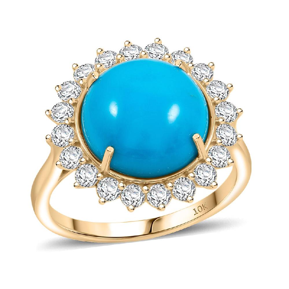 Certified & Appraised AAA Sleeping Beauty Turquoise and Luxuriant Lab Grown Diamond E-F VS 6.35 ctw Ring in 10K Yellow Gold