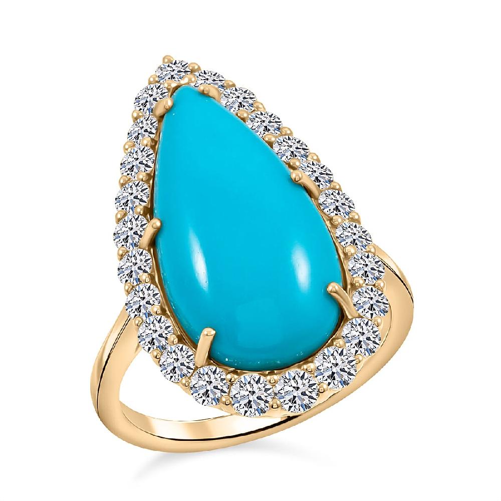 Certified & Appraised AAA Sleeping Beauty Turquoise and Luxuriant Lab Grown Diamond E-F VS 7.36 ctw Ring in 10K Yellow Gold 4.06 Grams