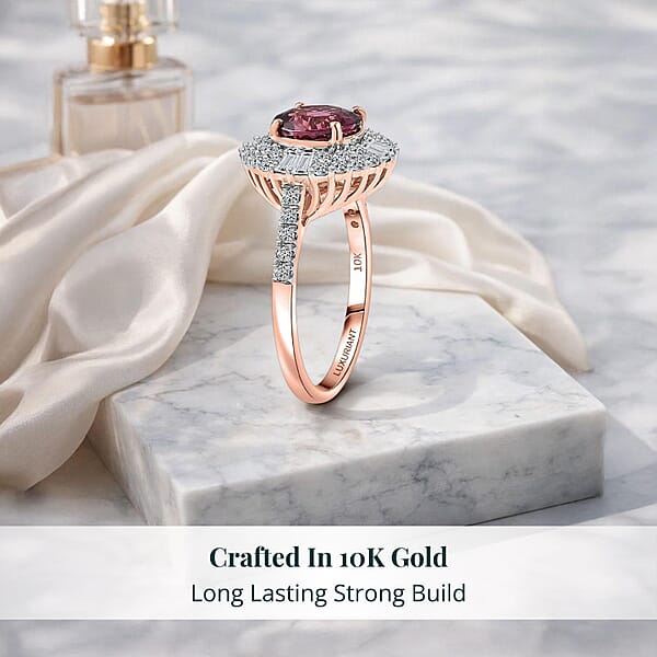 Certified & Appraised AAA Tanzanian Raspberry Garnet And Luxuriant Diamond G-H SI 3.50 Ctw Ring In 10K Rose Gold (Size 10.0)