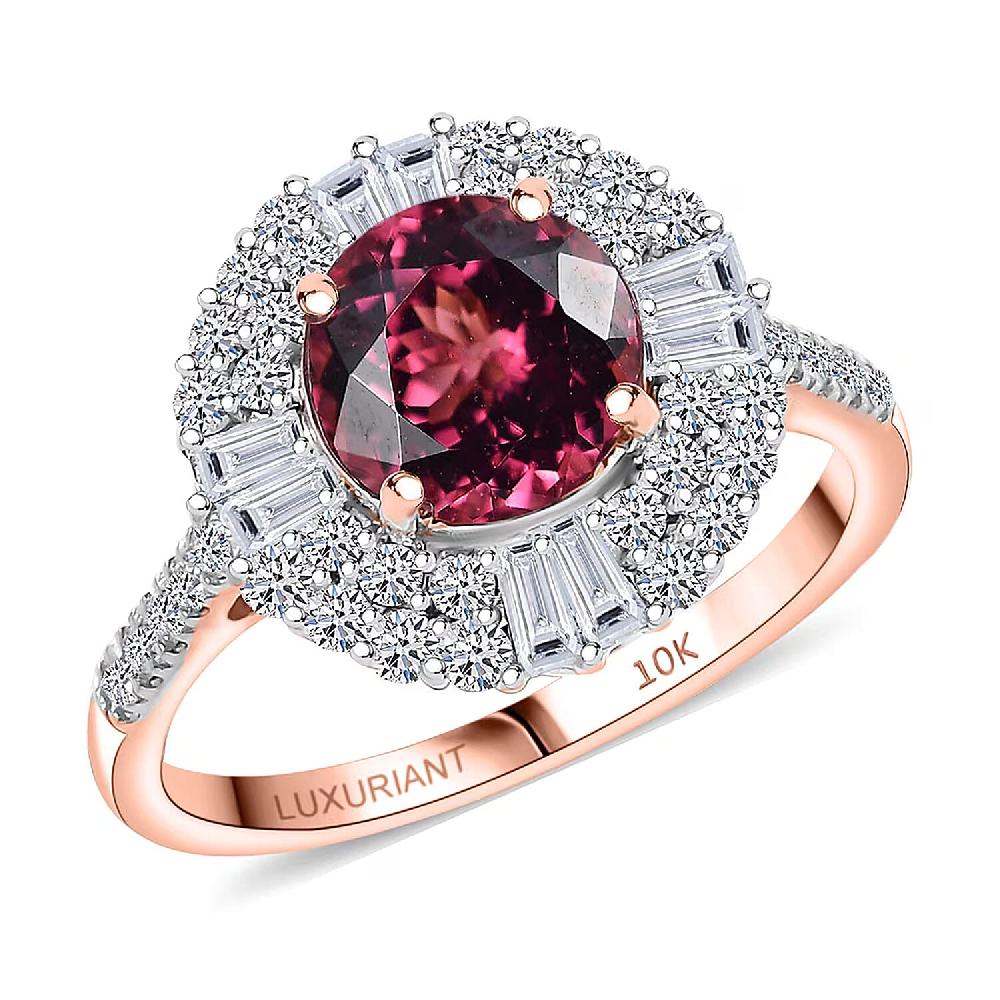 Certified & Appraised AAA Tanzanian Raspberry Garnet And Luxuriant Diamond G-H SI 3.50 Ctw Ring In 10K Rose Gold (Size 10.0)