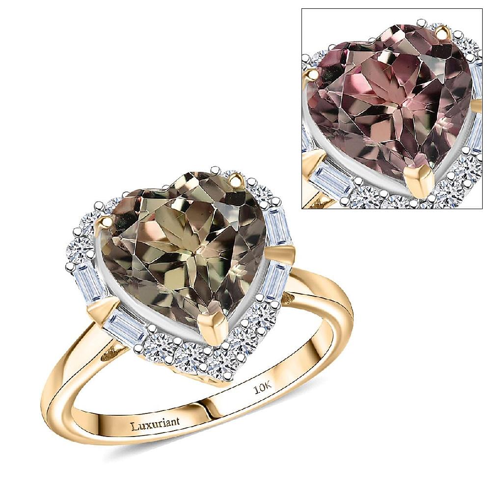 Certified & Appraised AAA Turkizite and Luxuriant Diamond G-H SI 5.66 ctw Heart Halo Ring in 10K Yellow Gold