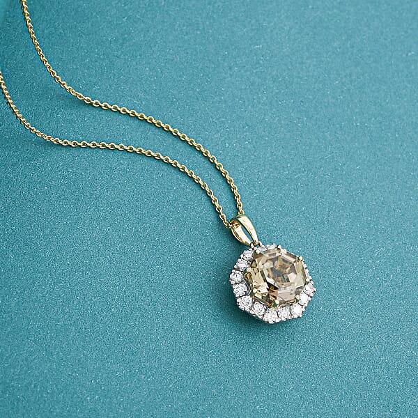 Certified & Appraised AAA Turkizite And Luxuriant Lab Grown Diamond G-H SI 4.50 Ctw Pendant Necklace 20 Inches In 10K Yellow Gold