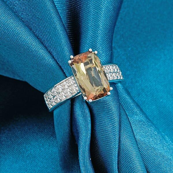 Certified & Appraised AAAA Jenipapo Andalusite And Luxuriant Lab Grown Diamond VS 4.05 Ctw Ring In 10K White Gold