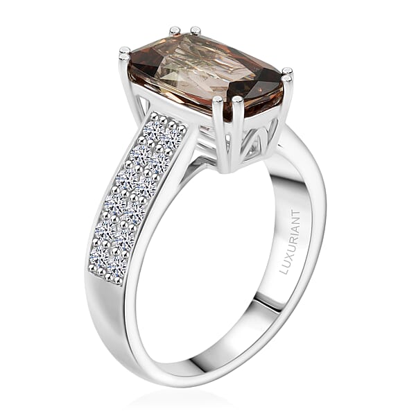 Certified & Appraised AAAA Jenipapo Andalusite And Luxuriant Lab Grown Diamond VS 4.05 Ctw Ring In 10K White Gold