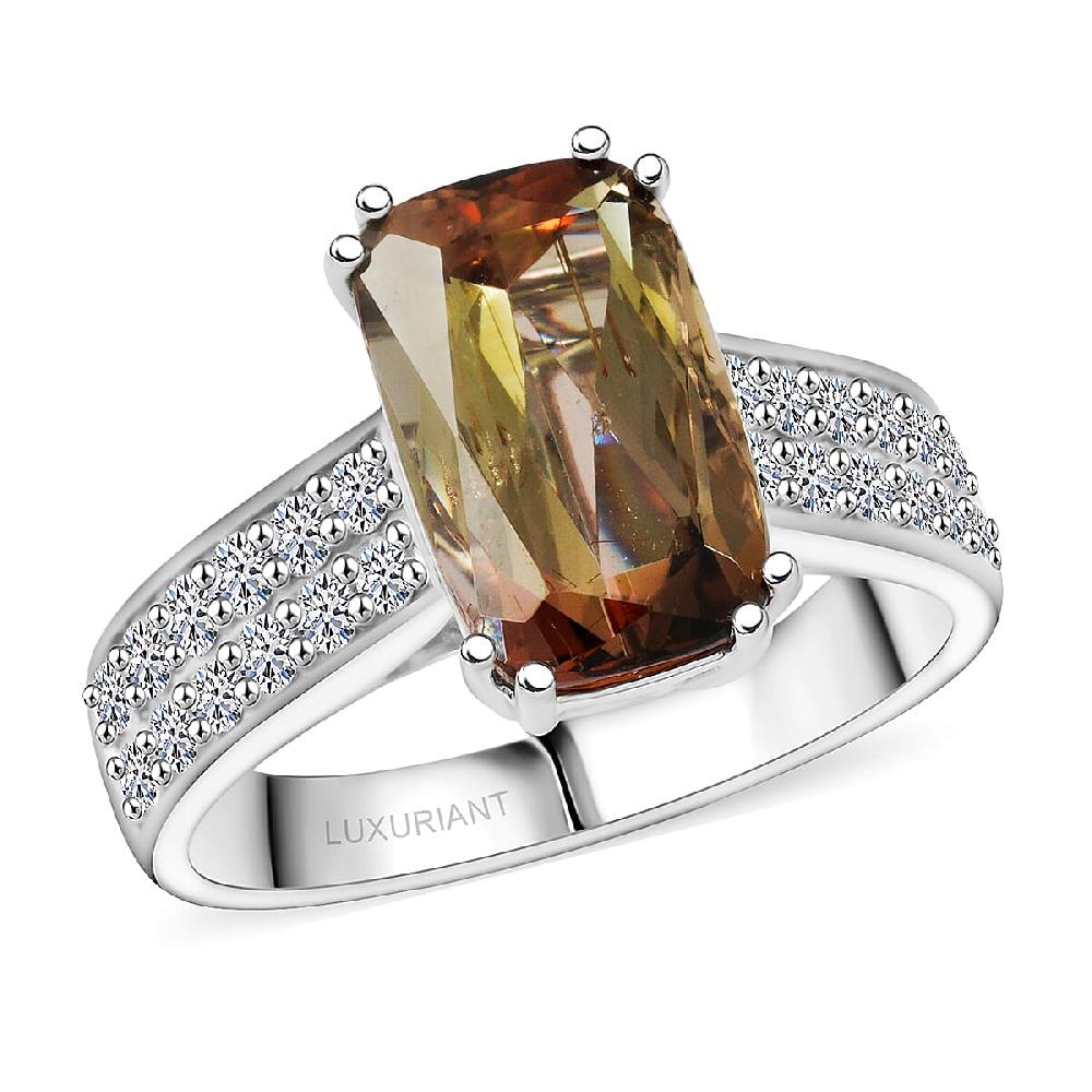 Certified & Appraised AAAA Jenipapo Andalusite and Luxuriant Lab Grown Diamond VS 4.05 ctw Ring in 10K White Gold