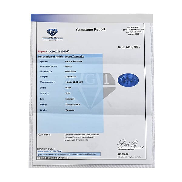 Certified & Appraised AAAA Tanzanite (Ovl Free Size) 14.00 Ctw