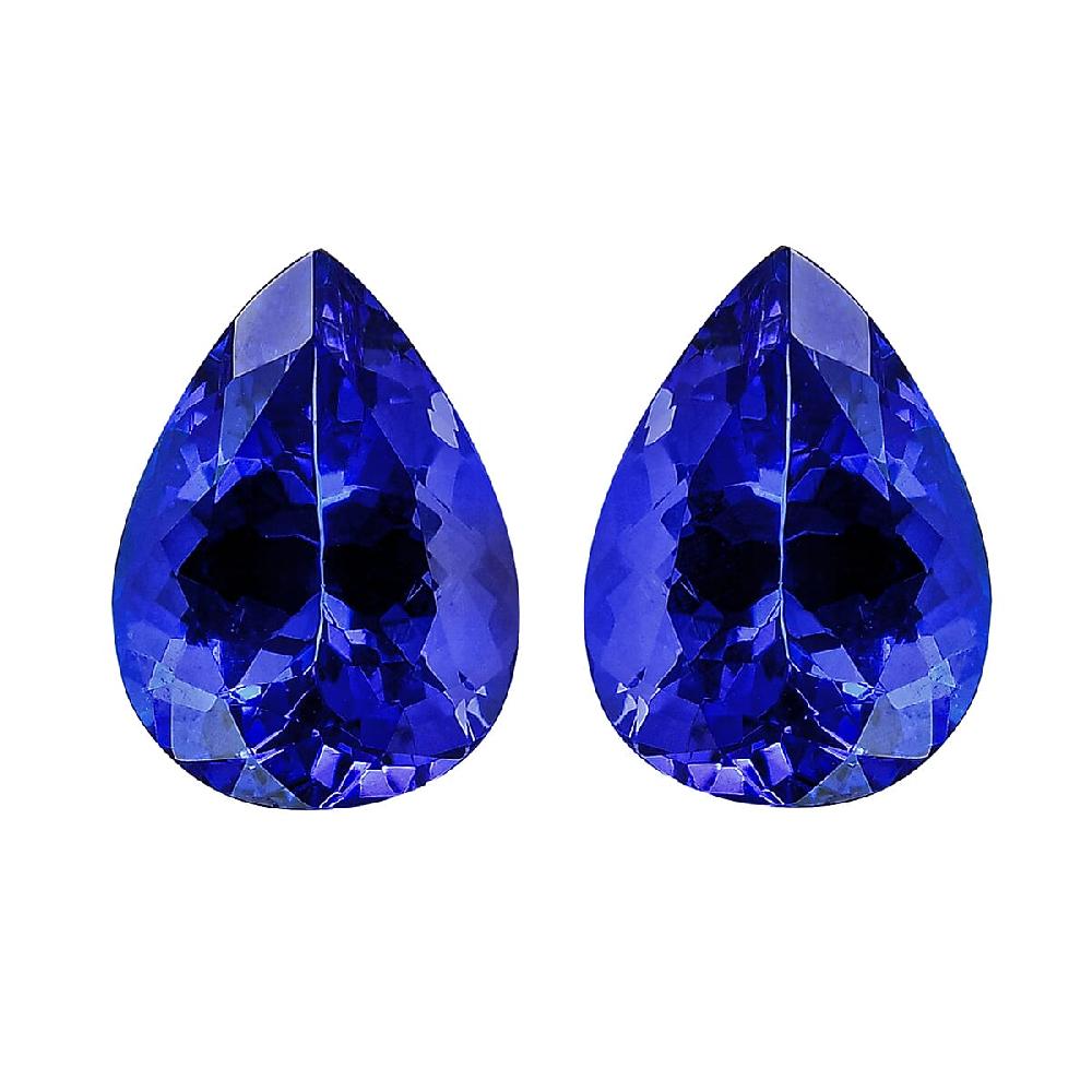 Certified & Appraised AAAA Tanzanite Set of 2 (Pear 8x6 mm) 2.00 ctw