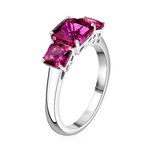 Certified & Appraised Asscher Cut AAA Luxuriant Bixbite (LG) 10.0) 2.60 Ctw 3 Stone Ring In 10K White Gold