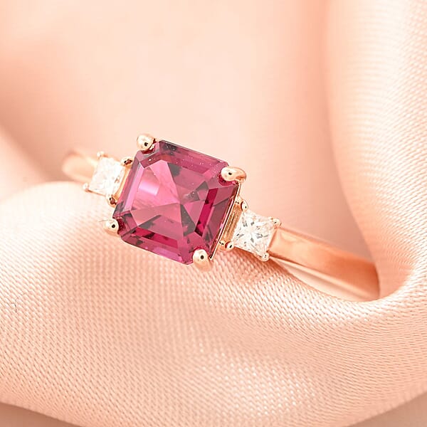 Certified & Appraised Iliana 18K Rose Gold AAA Asscher Cut Ouro Fino Rubellite And G-H I2 Diamond Ring 1.40 Ctw