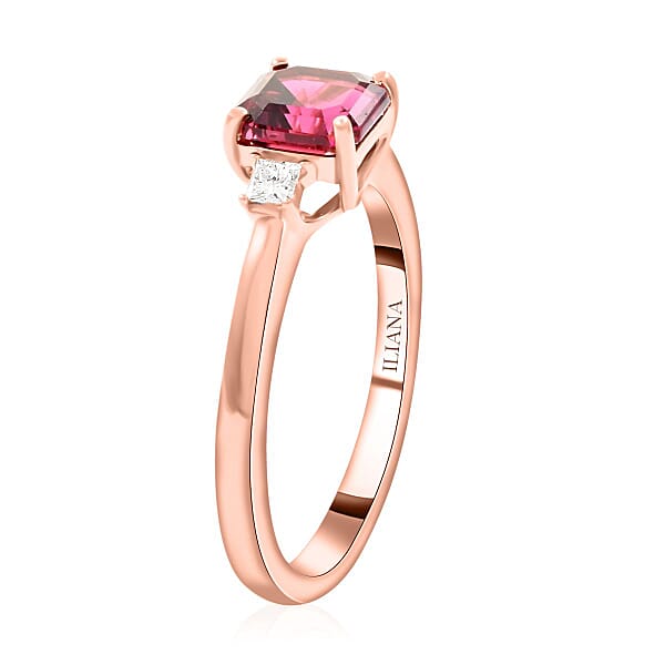 Certified & Appraised Iliana 18K Rose Gold AAA Asscher Cut Ouro Fino Rubellite And G-H I2 Diamond Ring 1.40 Ctw