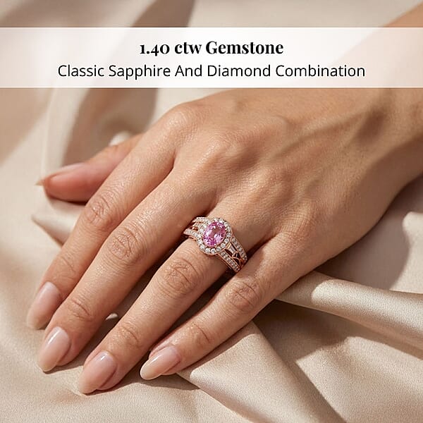 Certified & Appraised Iliana 18K Rose Gold AAA Madagascar Pink Sapphire And G-H SI Diamond Halo Ring 5.50 Grams 1.40 Ctw