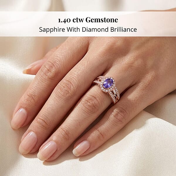 Certified & Appraised Iliana 18K Rose Gold AAA Madagascar Purple Sapphire And G-H SI Diamond Halo Ring 5.50 Grams 1.40 Ctw