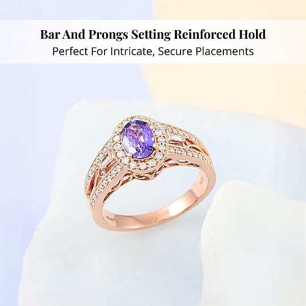Certified & Appraised Iliana 18K Rose Gold AAA Madagascar Purple Sapphire And G-H SI Diamond Halo Ring 5.50 Grams 1.40 Ctw