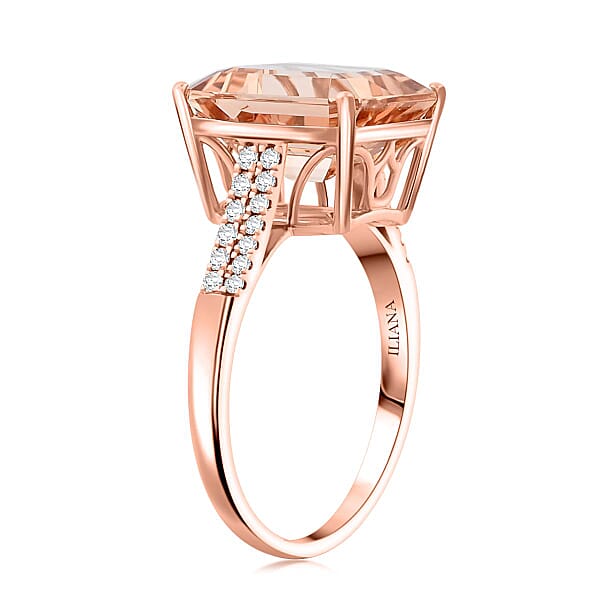Certified & Appraised Iliana 18K Rose Gold AAA Marropino Morganite And G-H SI Diamond Ring 4.40 Grams 7.20 Ctw