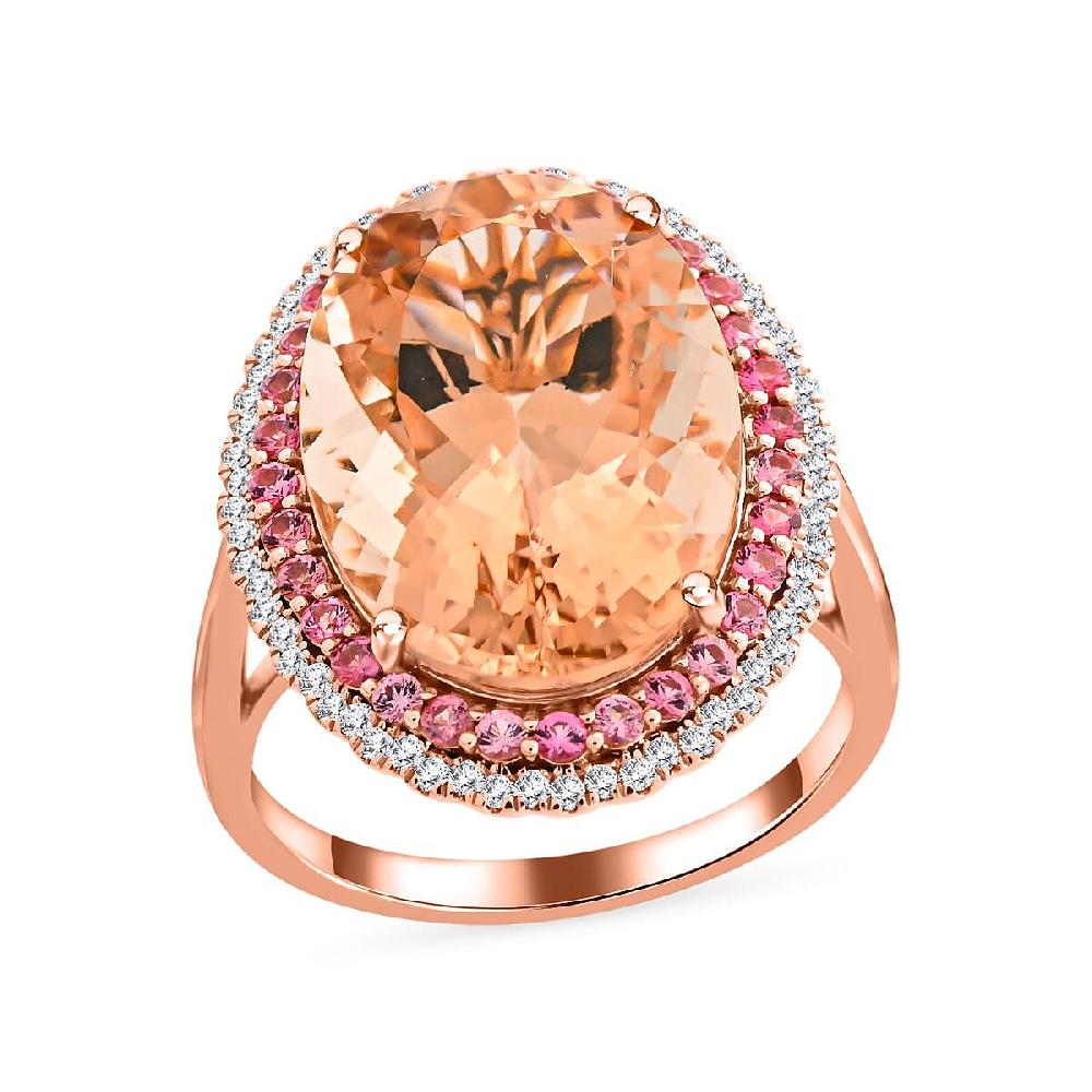 Certified & Appraised Iliana 18K Rose Gold AAA Marropino Morganite and G-H SI Diamond Ring 5.90 Grams 13.35 ctw