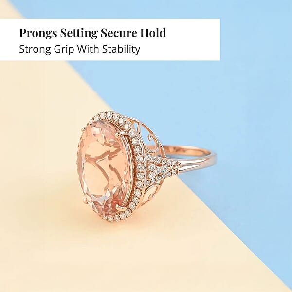 Certified & Appraised Iliana 18K Rose Gold AAA Marropino Morganite And G-H SI Diamond Halo Ring 6.60 Grams 12.70 Ctw