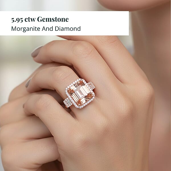 Certified & Appraised Iliana 18K Rose Gold AAA Marropino Morganite And E-F VS Diamond Ring 5.95 Ctw