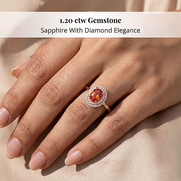 Certified & Appraised Iliana 18K Rose Gold AAA Songea Sapphire And G-H SI Diamond Double Halo Ring 3.50 Grams 1.20 Ctw