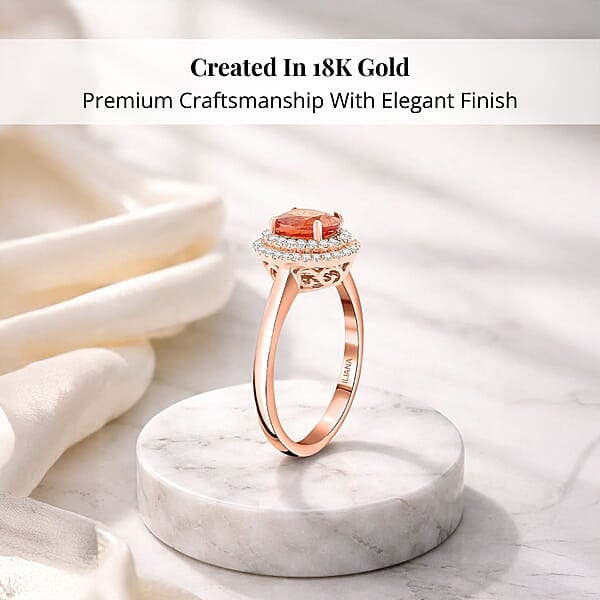Certified & Appraised Iliana 18K Rose Gold AAA Songea Sapphire And G-H SI Diamond Double Halo Ring 3.50 Grams 1.20 Ctw