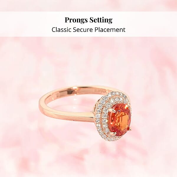 Certified & Appraised Iliana 18K Rose Gold AAA Songea Sapphire And G-H SI Diamond Double Halo Ring 3.50 Grams 1.20 Ctw