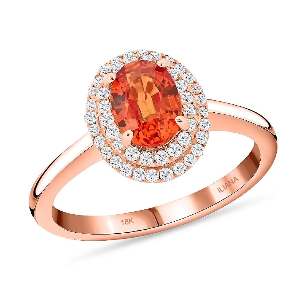 Certified & Appraised Iliana 18K Rose Gold AAA Songea Sapphire and G-H SI Diamond Double Halo Ring 3.50 Grams 1.20 ctw