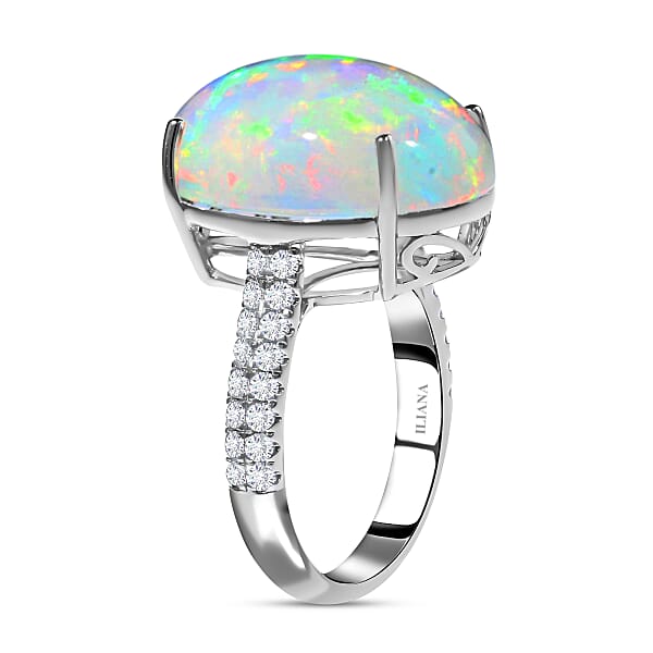 Certified & Appraised Iliana 18K White Gold AAA Ethiopian Welo Opal And G-H SI Diamond Ring 4.30 Grams 9.40 Ctw