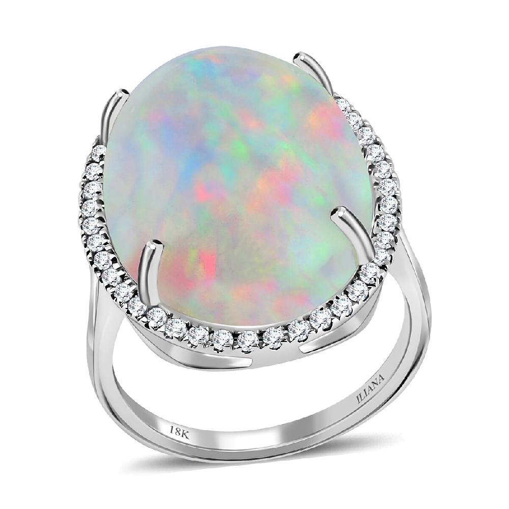 Certified & Appraised Iliana 18K White Gold AAA Ethiopian Welo Opal and G-H SI Diamond Halo Ring 4.60 Grams 13.40 ctw