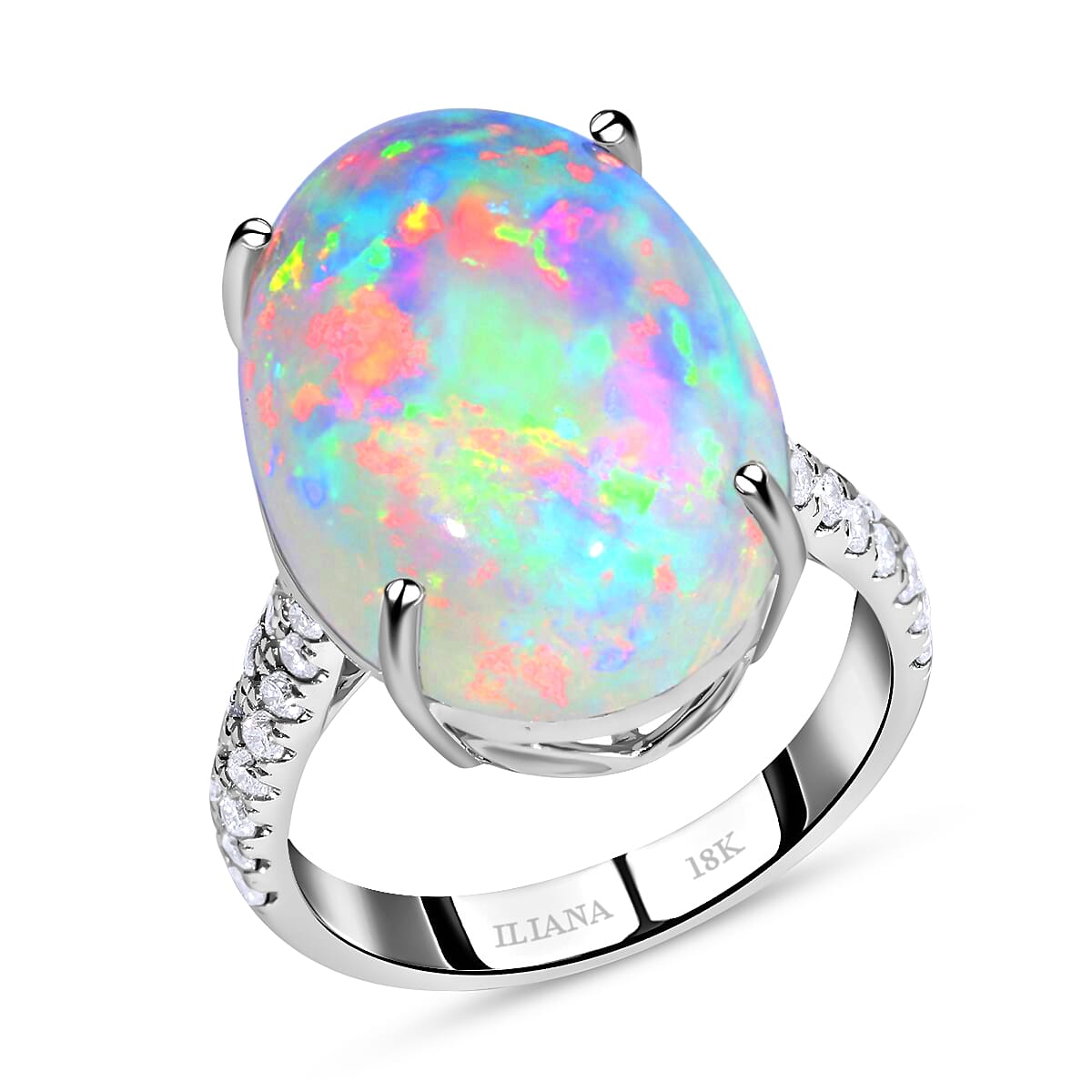 Certified & Appraised Iliana 18K White Gold AAA Ethiopian Welo Opal and G-H SI Diamond Ring 4.30 Grams 9.40 ctw