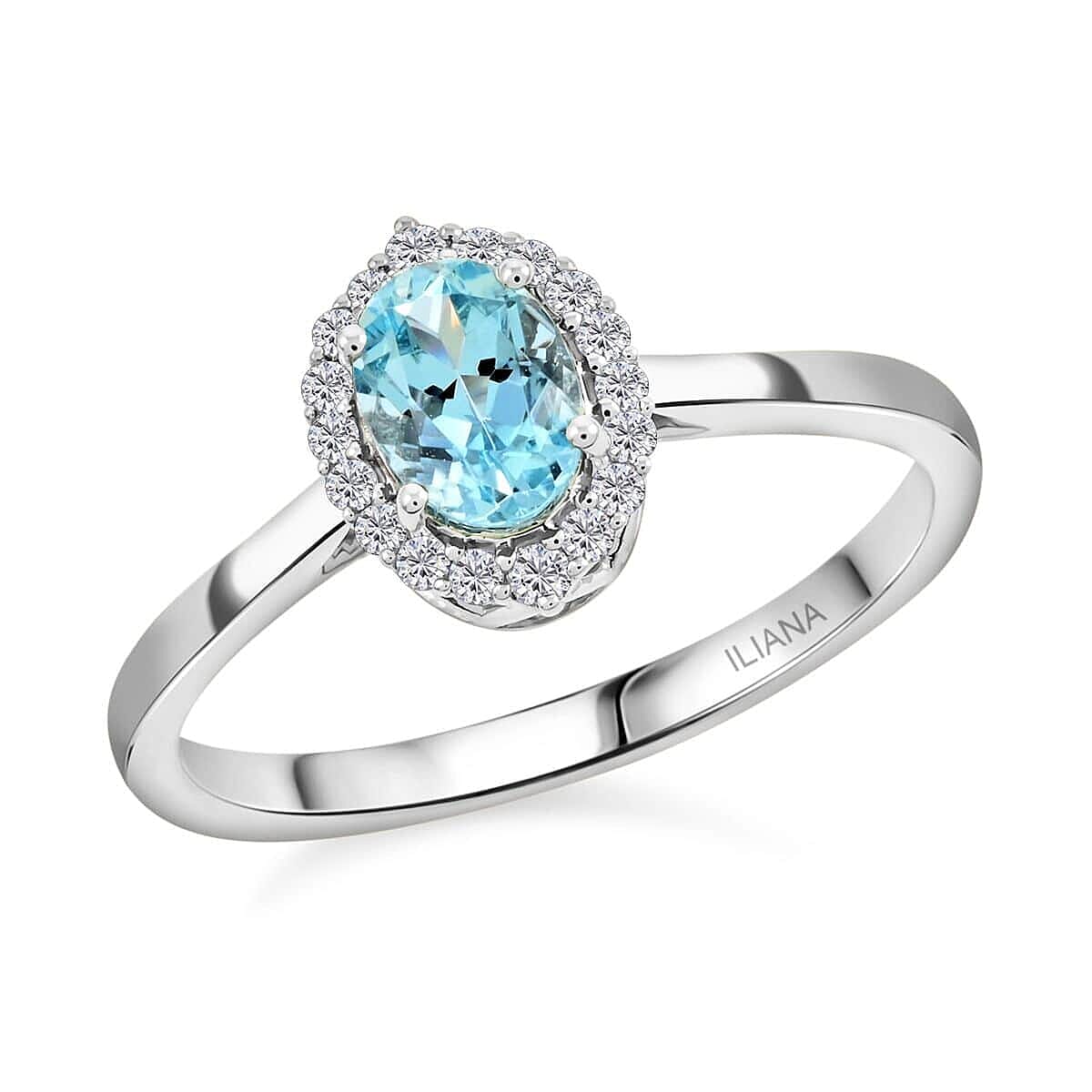 Certified & Appraised Iliana 18K White Gold AAA Santa Maria Aquamarine and G-H SI Diamond Halo Ring 1.00 ctw