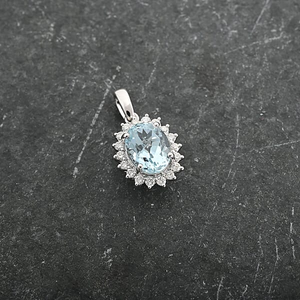 Certified & Appraised Iliana 18K White Gold AAA Santa Maria Aquamarine And SI Diamond Pendant Without Chain 1.40 Ctw