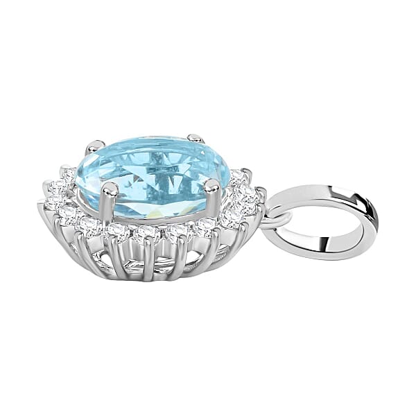 Certified & Appraised Iliana 18K White Gold AAA Santa Maria Aquamarine And SI Diamond Pendant Without Chain 1.40 Ctw