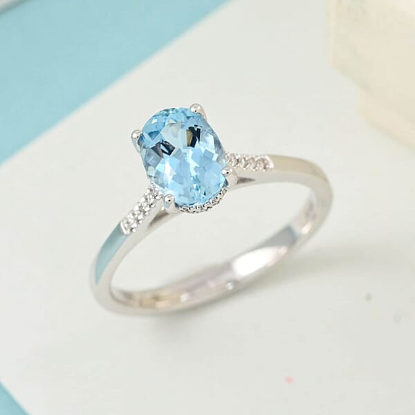 Certified & Appraised Iliana 18K White Gold AAA Santa Maria Aquamarine And G-H SI Diamond Ring 1.35 Ctw