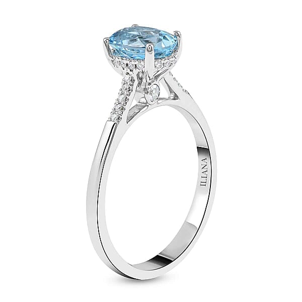 Certified & Appraised Iliana 18K White Gold AAA Santa Maria Aquamarine And G-H SI Diamond Ring 1.35 Ctw