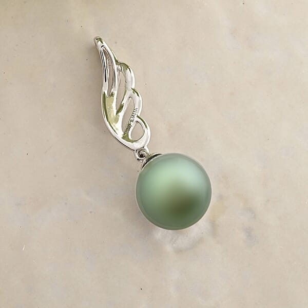 Certified & Appraised Iliana 18K White Gold AAA Tahitian Pearl 9.5-10mm Solitaire Pendant Without Chain