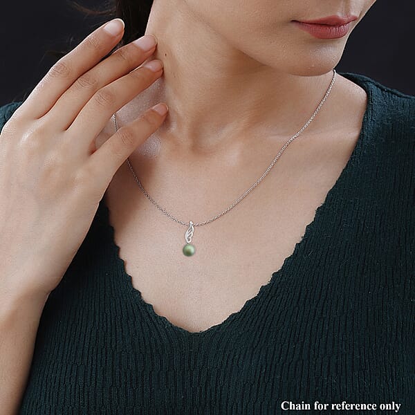 Certified & Appraised Iliana 18K White Gold AAA Tahitian Pearl 9.5-10mm Solitaire Pendant Without Chain