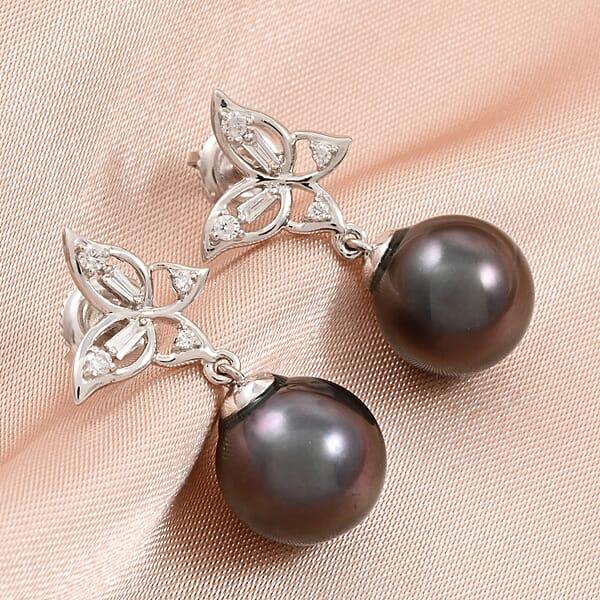 Certified & Appraised Iliana 18K White Gold AAA Tahitian Pearl 10-10.5mm And SI Diamond Earrings 0.18 Ctw
