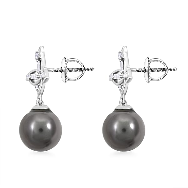 Certified & Appraised Iliana 18K White Gold AAA Tahitian Pearl 10-10.5mm And SI Diamond Earrings 0.18 Ctw