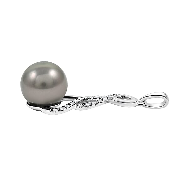 Certified & Appraised Iliana 18K White Gold AAA Tahitian Pearl 9.5-10mm And SI Diamond Pendant Without Chain 0.14 Ctw