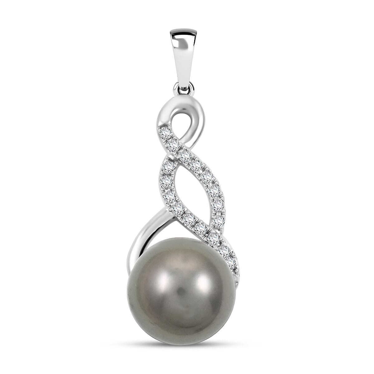 Certified & Appraised Iliana 18K White Gold AAA Tahitian Pearl 9.5-10mm and SI Diamond Pendant without Chain 0.14 ctw