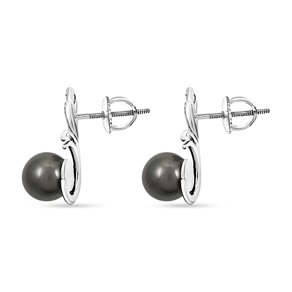Certified & Appraised Iliana 18K White Gold AAA Tahitian Pearl 8-8.50mm And SI Diamond Earrings 0.15 Ctw