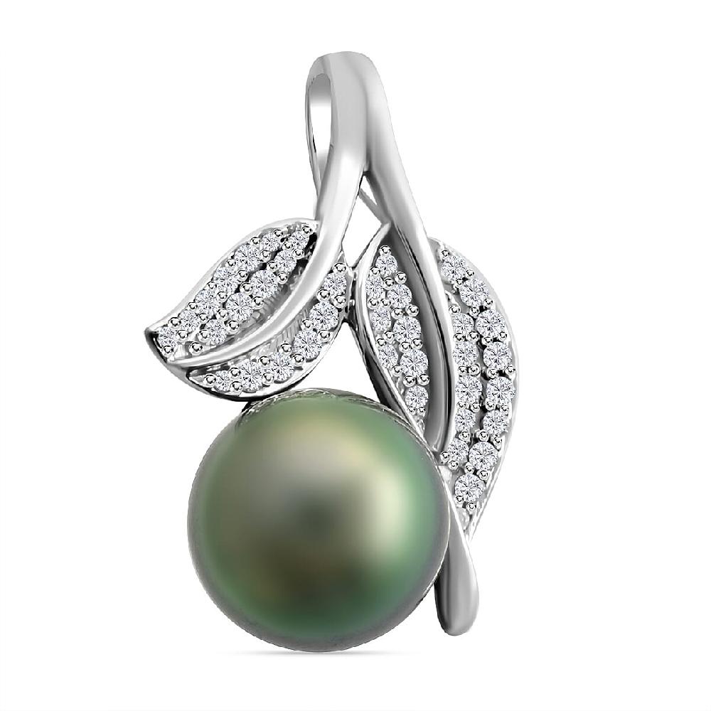 Certified & Appraised Iliana 18K White Gold AAA Tahitian Pearl 10-10.5mm and SI Diamond Pendant without Chain 0.27 ctw